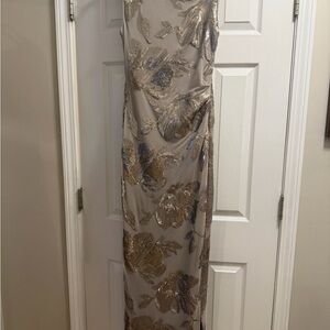 Donna Karan Beige and Gold Floral Dress